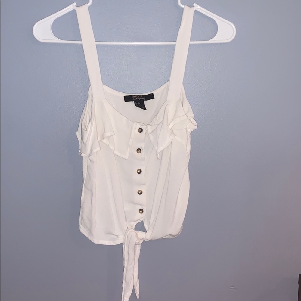 Forever 21 White Tank Button Tank Top